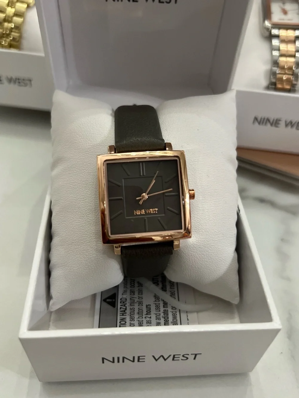 Nine West Rose Gold Case with Dark Brown Leather Strap Watch